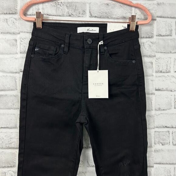 Kancan High Waisted Step Hem Distressed Skinny Jeans Black Sz 5/26 NEW - Picture 4 of 11